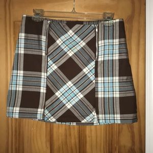 🙀Blue/Brown/White Plaid Mini Skirt